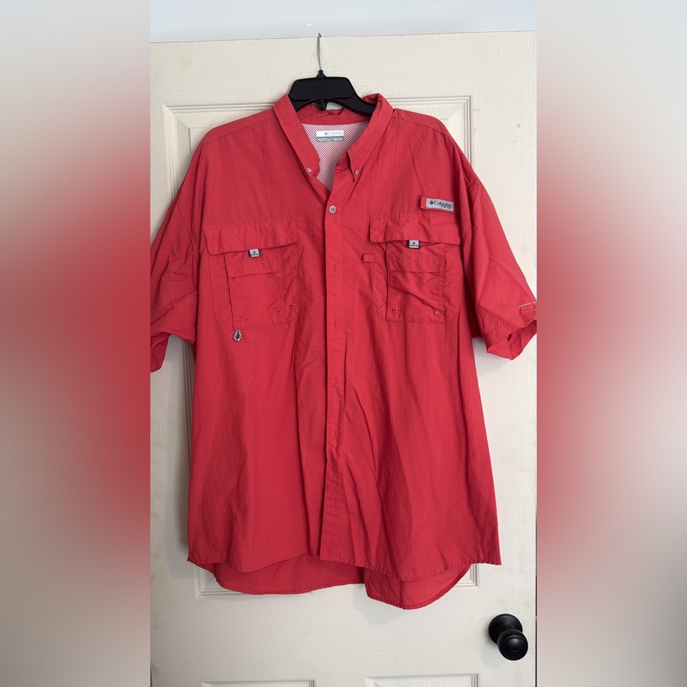 Columbia Short Sleeve Button Fishing Shirt - Coral Red